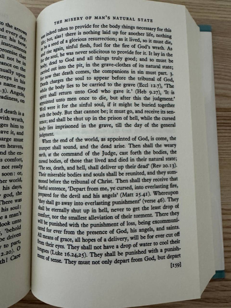 『Human Nature in Its Fourfold State』159ページ。死と審判、体と魂の分離について書かれた「THE MISERY OF MAN’S NATURAL STATE」の章
