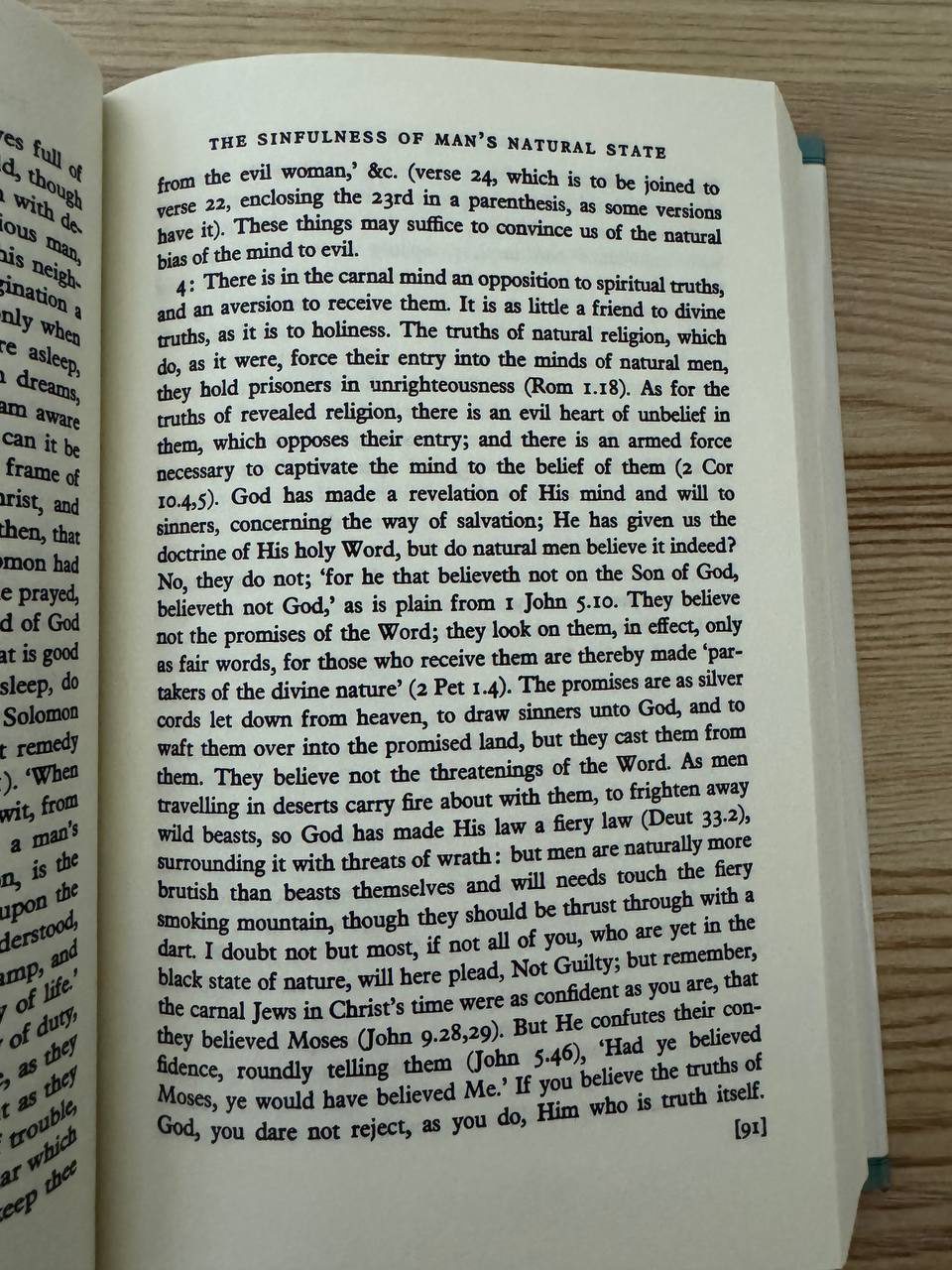 『Human Nature in Its Fourfold State』91ページ。「THE SINFULNESS OF MAN’S NATURAL STATE」の章で、生まれつきの心が霊的真理に敵対することが論じられている